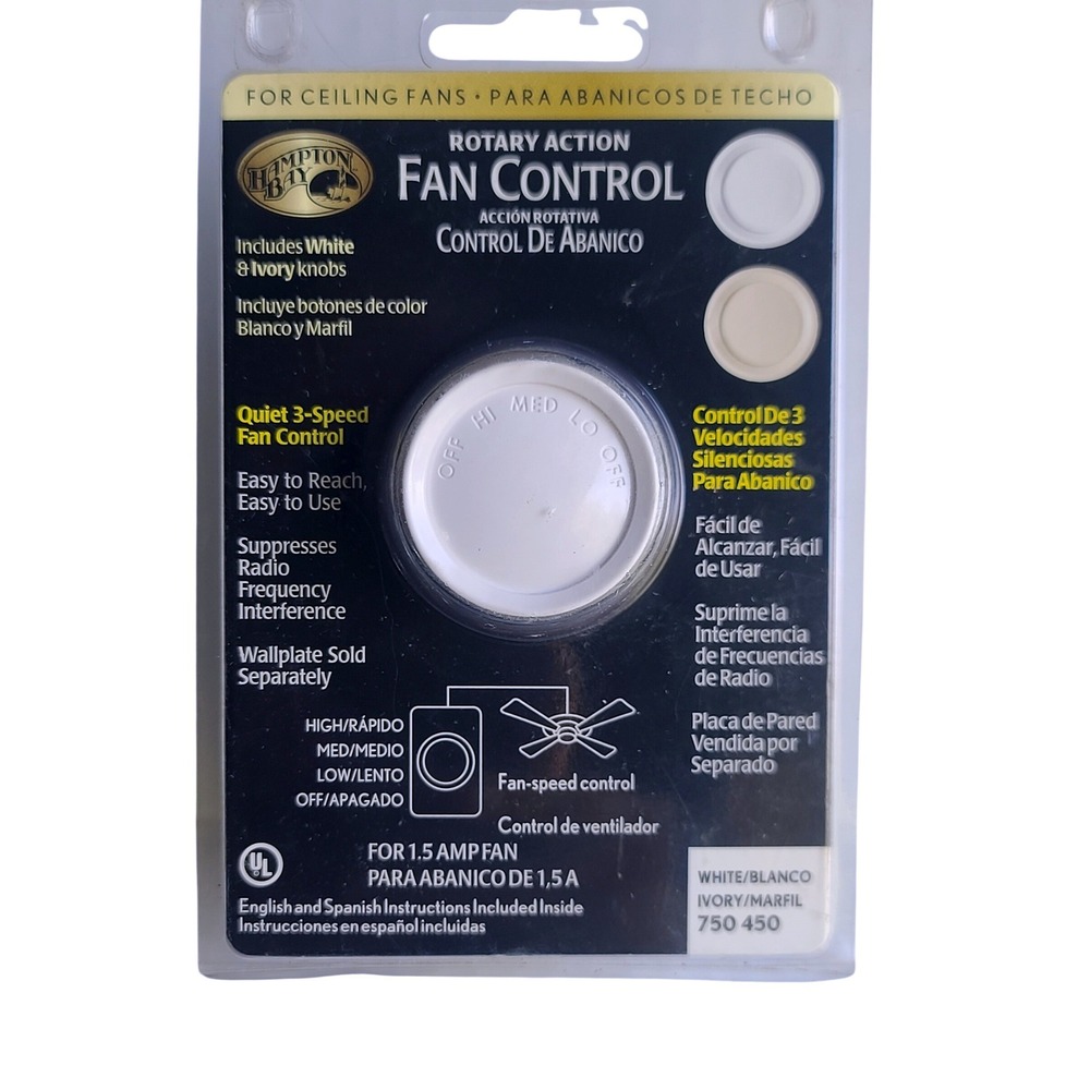 Hampton Bay Rotary Dimmer Action‎ 3-Speed Ceiling Fan Control White #450 1.5A